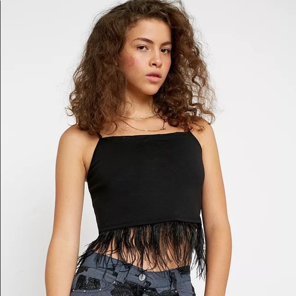 NWOT Urban Outfitters Feather Fringe Cami Black - Sz XS